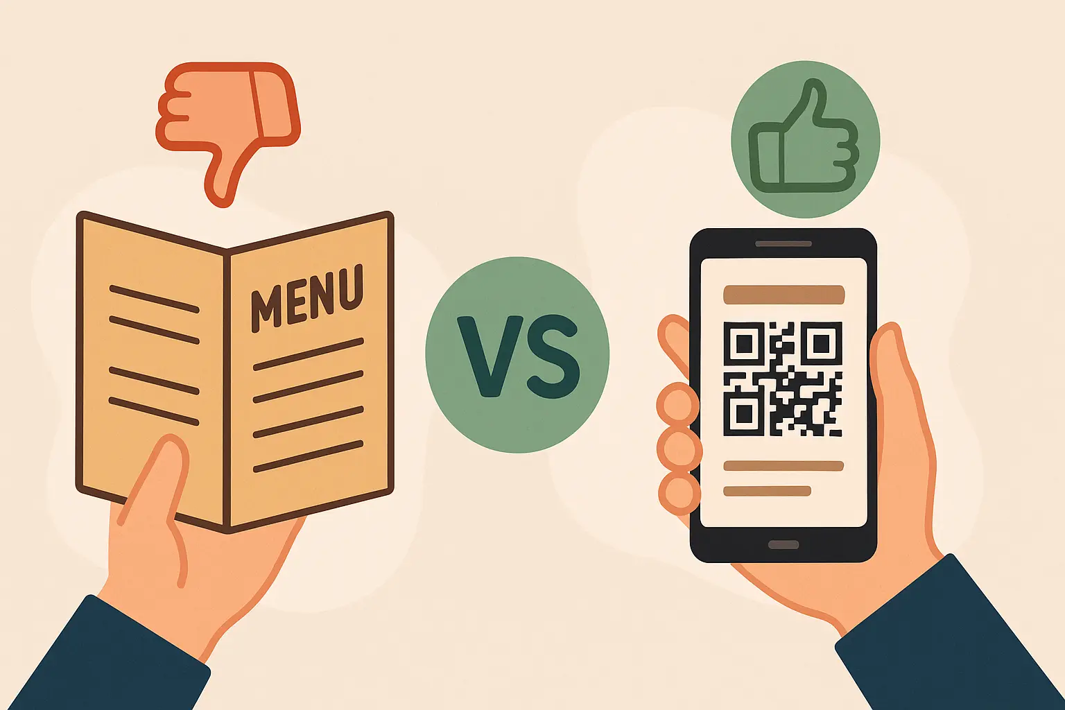 Comparison between physical and digital menus in a modern restaurant